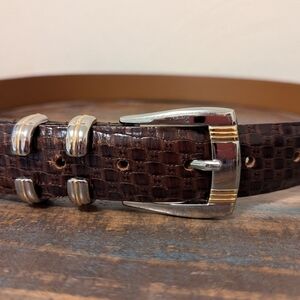 Men's Brown Belt Fine Italian Leathers Handcrafted in America Basketweave, Sz 34